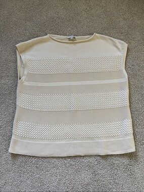 Lafayette 148 New York Cream Textured Knit Sleeveless Sweater
